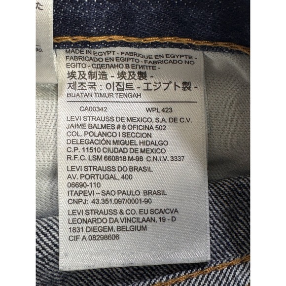 Levis 501 Jeans Mens 34x32 Blue Distressed Denim Straight Leg Button Fly - Picture 8 of 11